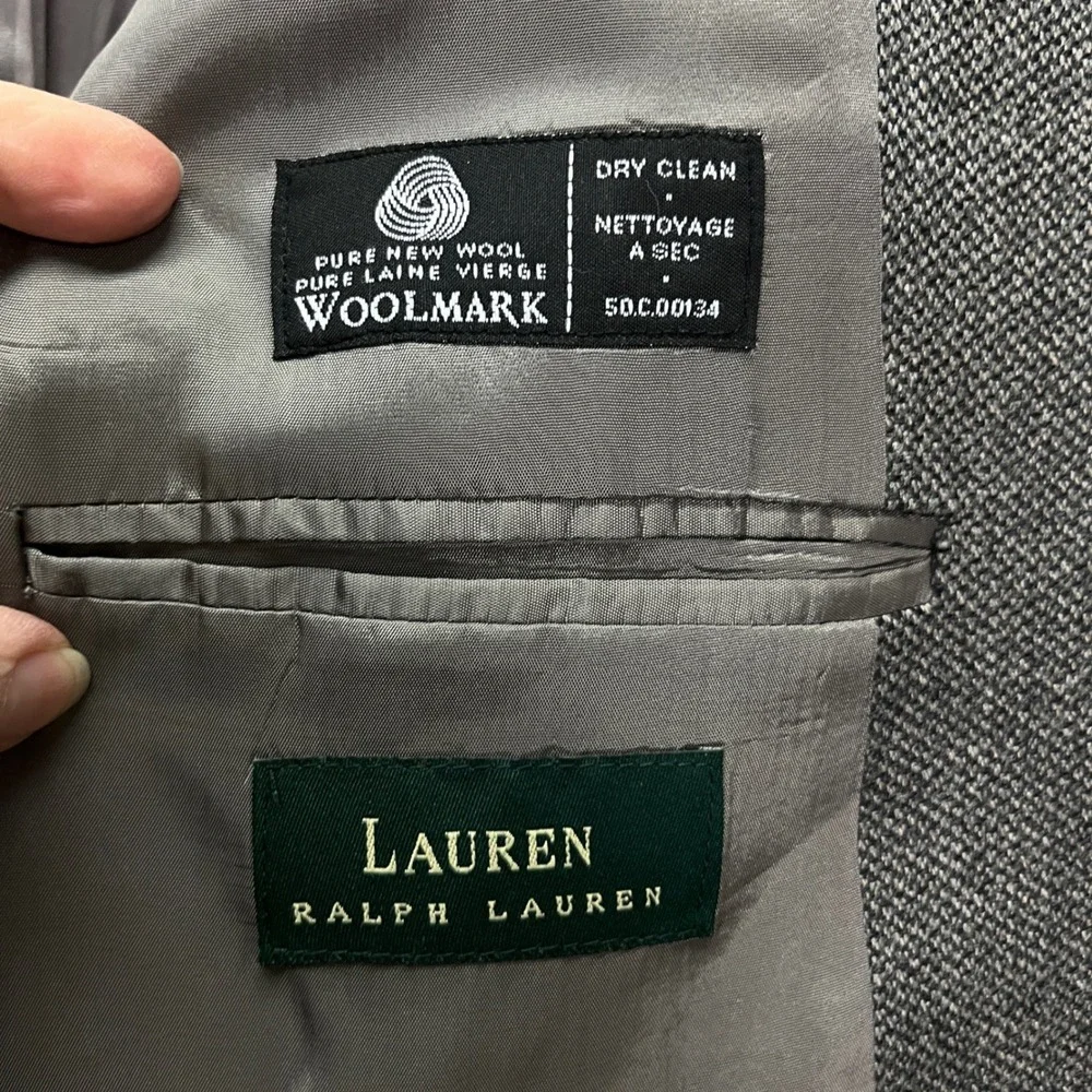 Lauren Ralph Lauren Mens Blazer Sport‎ Coat Jacket Black White Tweed Vtg  44R